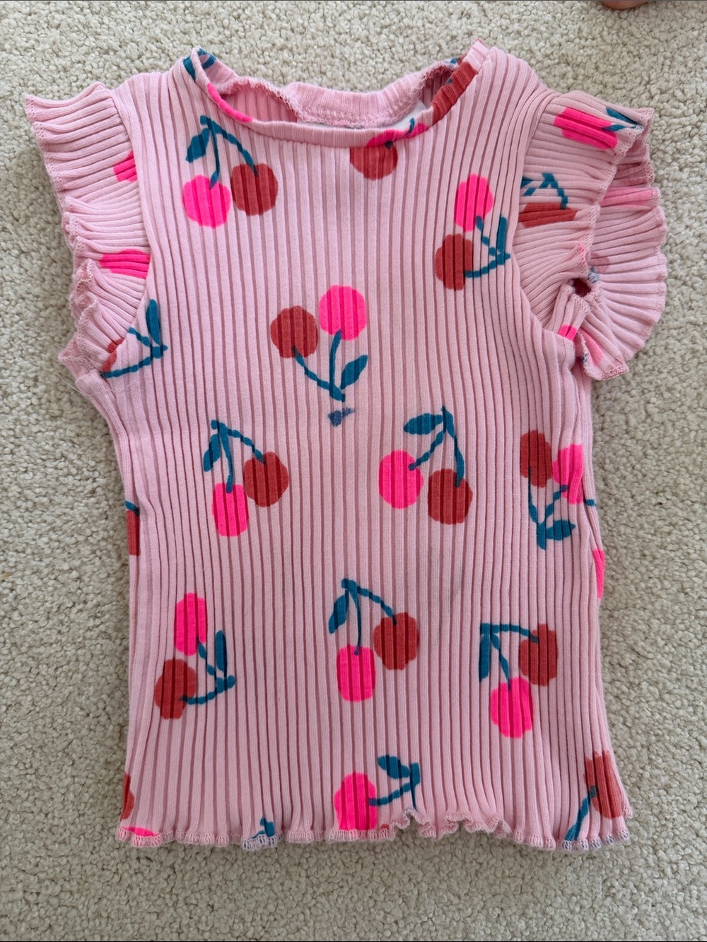 Zara Girls' Pink Cherry Print Ruffle Sleeve Top